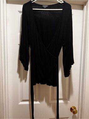 bebe Black Surplice Wrap Blouse with Tie